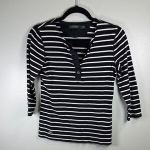 Ralph Lauren Black and White Striped 1/4 Button Shirt Sz Med